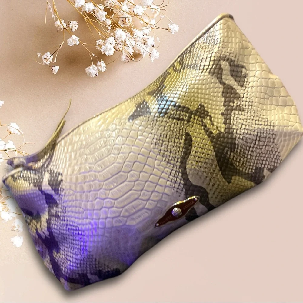 Elliott Lucca Tan and Brown Snake Skin Clutch